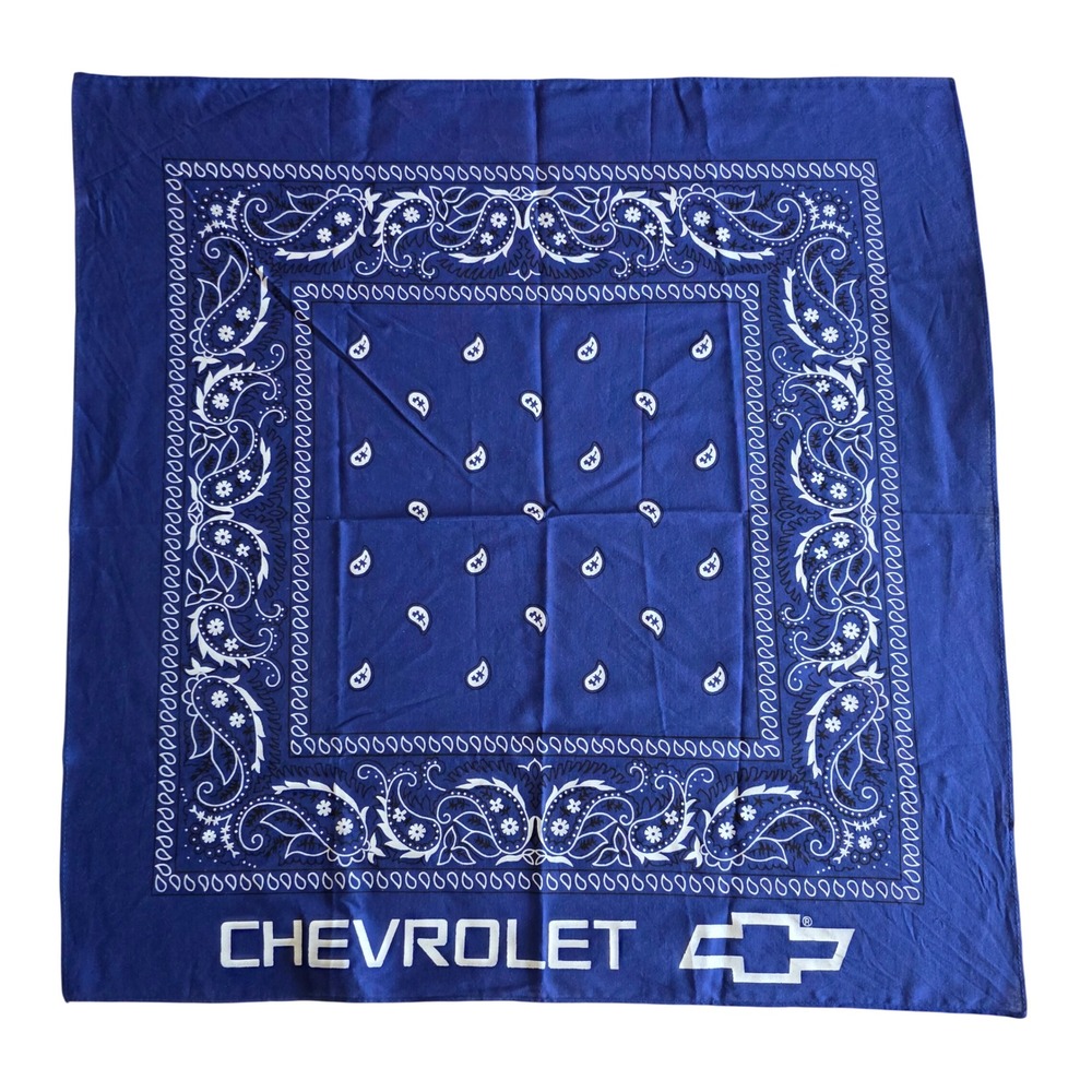 Vintage Chevrolet Paisley Bandana Blue White Chevy Bowtie Logo Y2K 2000s